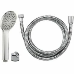 EUROSANIT Duo : Douchette 1 Jet éco.d'eau Plata Chr. + Flexible Inox Da Chromé Long.1.50m + Sup. Abs